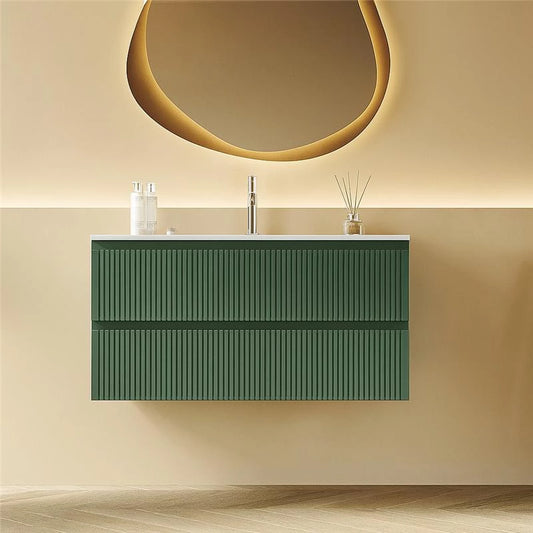 Mobile bagno cannettato 100X46 verde lavabo resina soft close Pisa