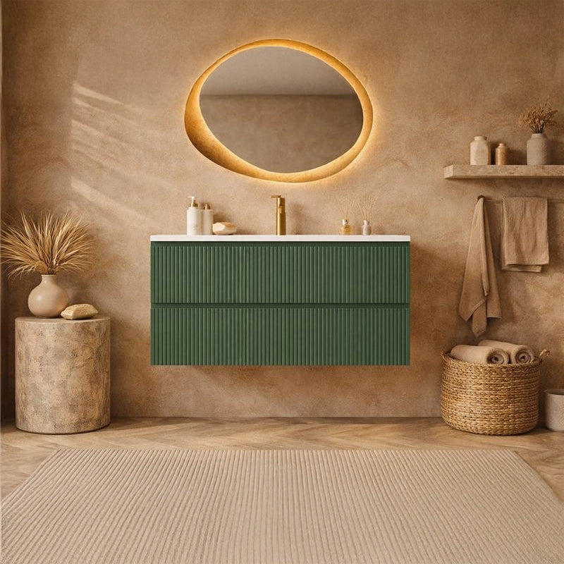 Mobile bagno cannettato 100X46 verde lavabo resina soft close Pisa