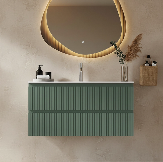 Mobile bagno cannettato 100X46 verde lavabo resina soft close Pisa