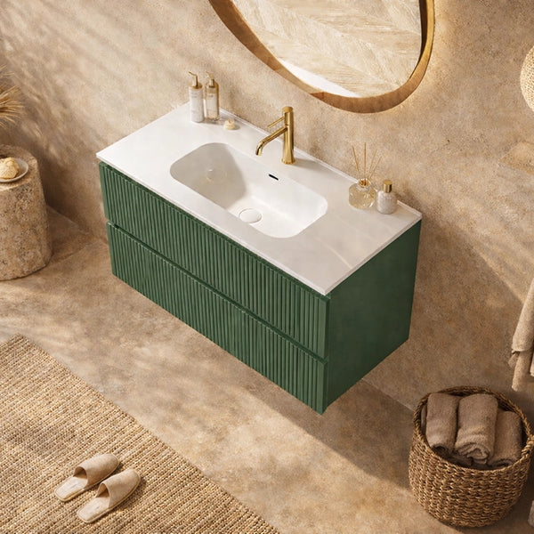 Mobile bagno cannettato 100X46 verde lavabo resina soft close Pisa