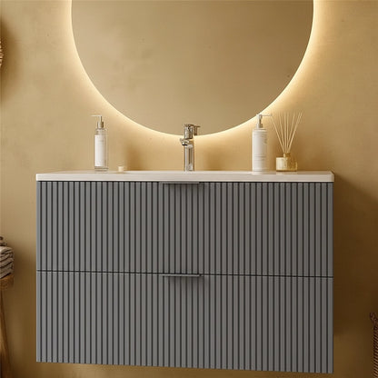 Mobile bagno cannettato 102x47 grigio opaco lavabo in ceramica Teramo