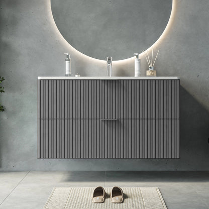 Mobile bagno cannettato 102x47 grigio opaco lavabo in ceramica Teramo