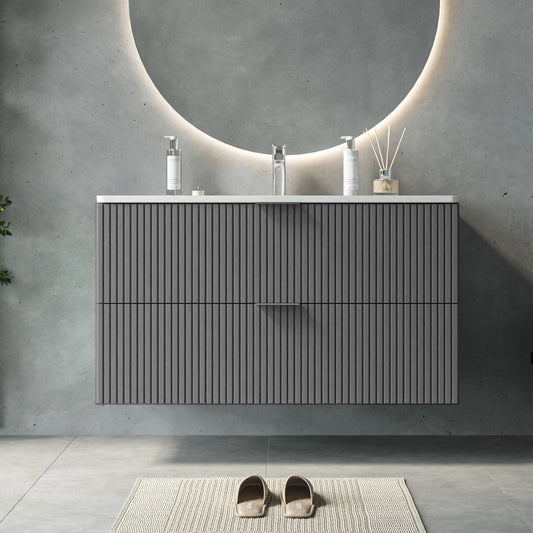 Mobile bagno cannettato 102x47 grigio opaco lavabo in ceramica Teramo
