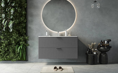 Mobile bagno cannettato 102x47 grigio opaco lavabo in ceramica Teramo