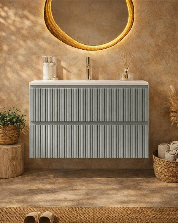 Mobile bagno cannettato 80X46 Pisa grigio chiaro lavabo resina lucida