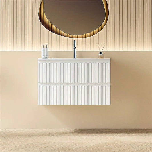 Mobile bagno cannettato 80X46 bianco lavabo resina soft close Pisa