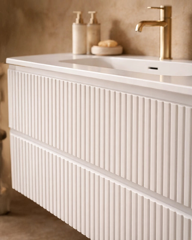 Mobile bagno cannettato 80X46 Pisa bianco opaco lavabo, vista dall'alto del piano con lavabo - Exagonshop