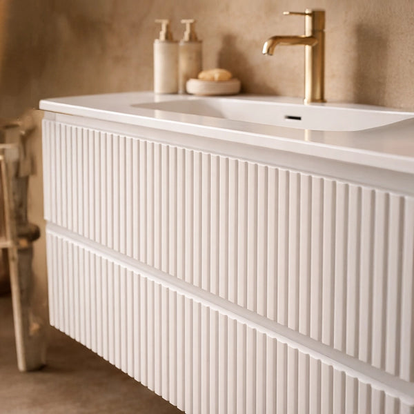 Mobile bagno cannettato 80X46 Pisa bianco opaco lavabo resina lucida