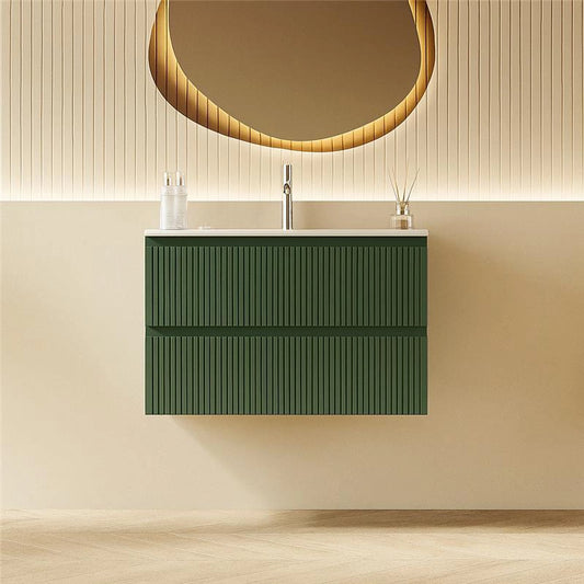 Mobile bagno cannettato 80X46 verde lavabo resina soft close Pisa