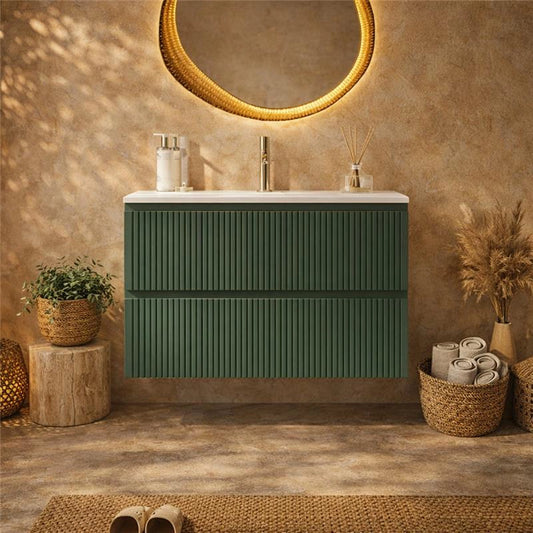 Mobile bagno cannettato 80X46 verde lavabo resina soft close Pisa