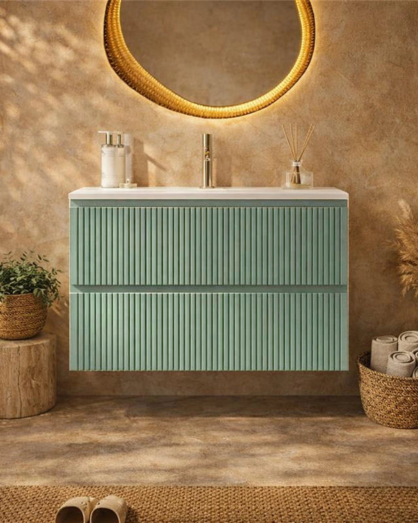Mobile bagno cannettato 80X46 Pisa verde salvia lavabo resina lucida