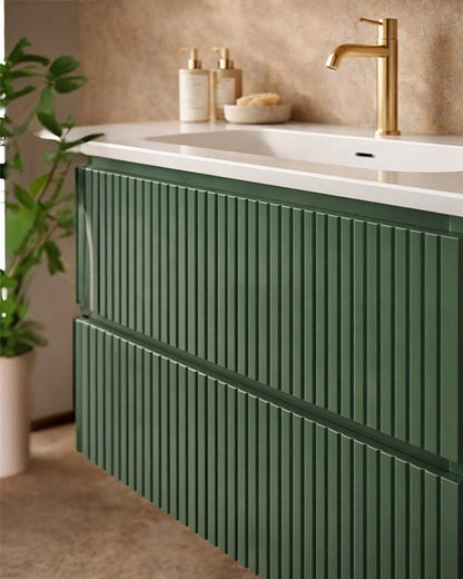 Mobile bagno cannettato 80X46 Pisa verde lavabo resina, vista dall'alto del piano con lavabo - Exagonshop