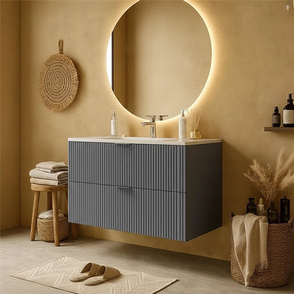 Mobile bagno cannettato 82x47 grigio opaco lavabo in ceramica Teramo