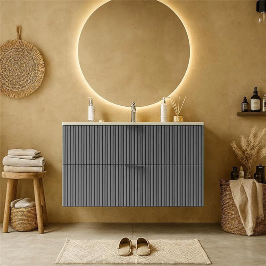 Mobile bagno cannettato 102x47 grigio opaco lavabo in ceramica Teramo