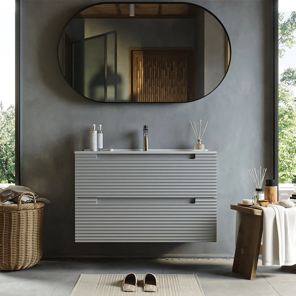 Mobile bagno clear grey 100x45 Mango due cassetti maniglia incassata con lavabo in ceramica lucida
