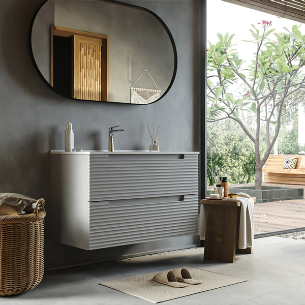 Mobile bagno clear grey 100x45 Mango due cassetti maniglia incassata con lavabo in ceramica lucida