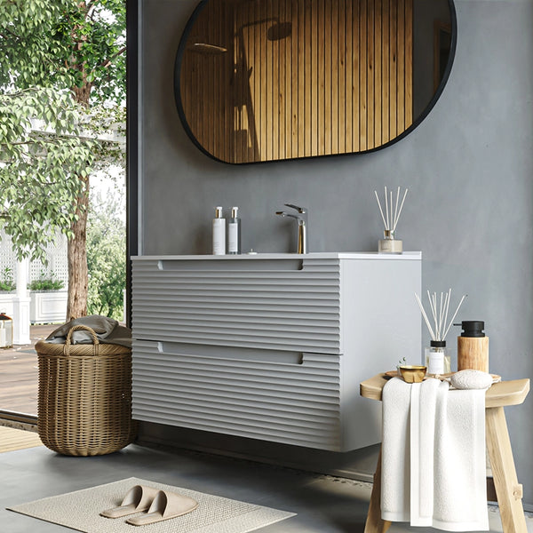 Mobile bagno clear grey 100x45 Mango due cassetti maniglia incassata con lavabo in ceramica lucida
