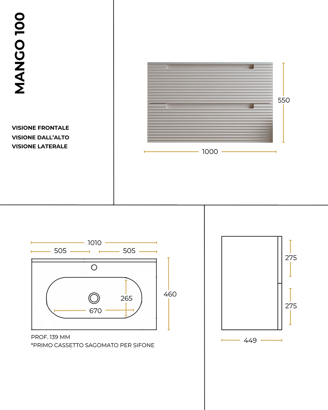 Mobile bagno clear grey 100x45 Mango lavabo in ceramica lucida