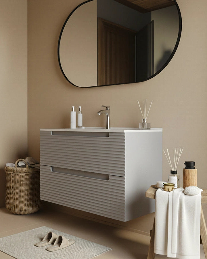 Mobile bagno clear grey 100x45 Mango lavabo in ceramica, vista laterale della struttura sospesa - Exagonshop