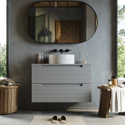 Mobile bagno clear grey 80x45 Mango due cassetti soft close con lavabo tondo da appoggio in ceramica lucida