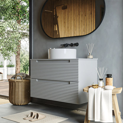 Mobile bagno clear grey 80x45 Mango due cassetti soft close con lavabo tondo da appoggio in ceramica lucida