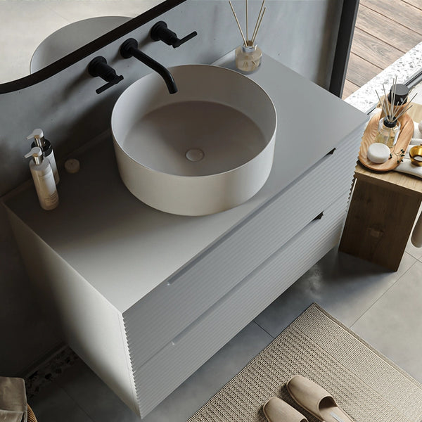 Mobile bagno clear grey 80x45 Mango due cassetti soft close con lavabo tondo da appoggio in ceramica lucida