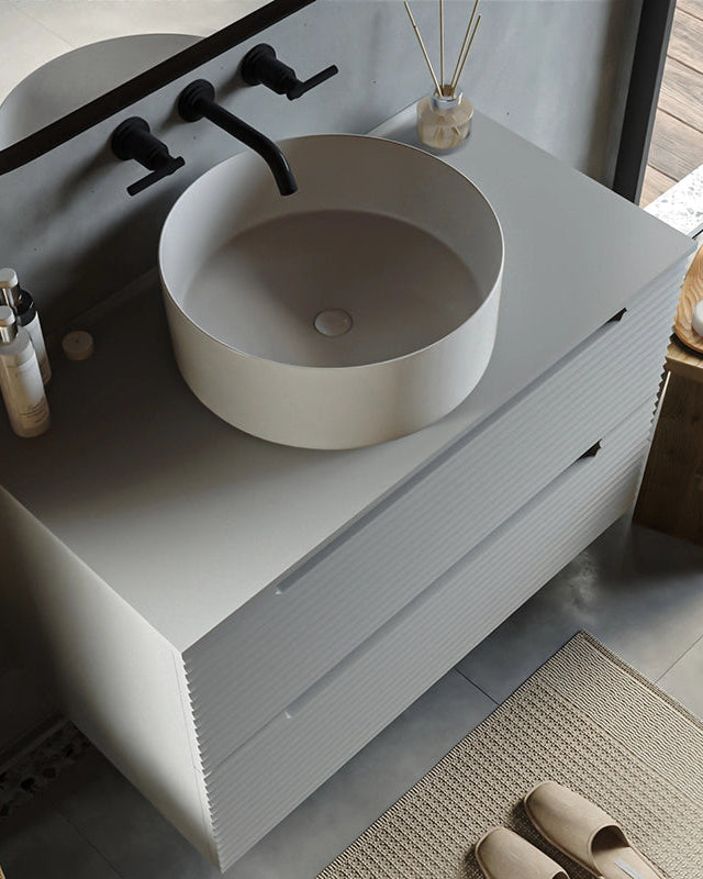 Mobile bagno clear grey 80x45 Mango lavabo tondo da, vista dall'alto del piano con lavabo - Exagonshop