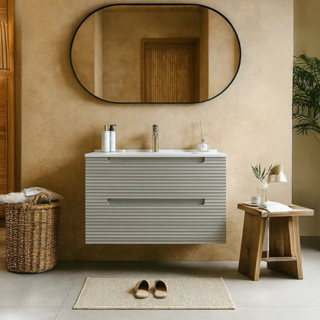 Mobile bagno clear grey 80x45 Mango due cassetti con lavabo in ceramica lucida