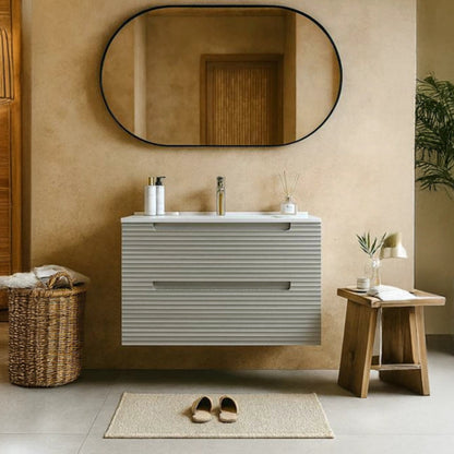 Mobile bagno clear grey 100x45 Mango due cassetti maniglia incassata con lavabo in ceramica lucida