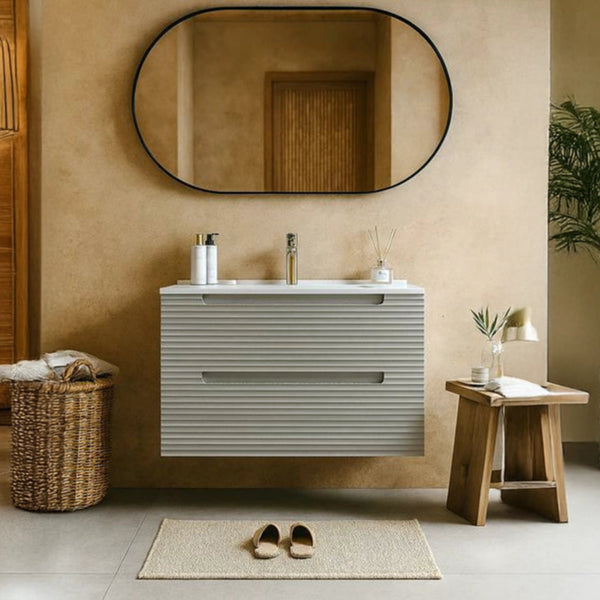Mobile bagno clear grey 100x45 Mango due cassetti maniglia incassata con lavabo in ceramica lucida