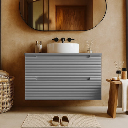 Mobile bagno clear grey 100x45 Mango soft close con lavabo tondo da appoggio in ceramica lucida