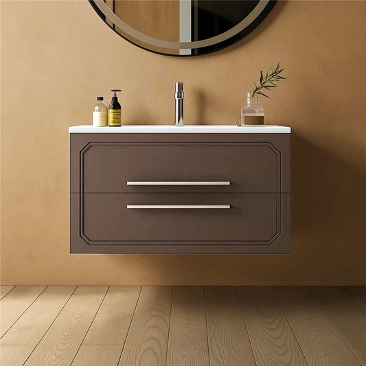 Mobile bagno creta opaco 80x46 Vienna con lavabo cassetti rifiniti con maniglie cromo