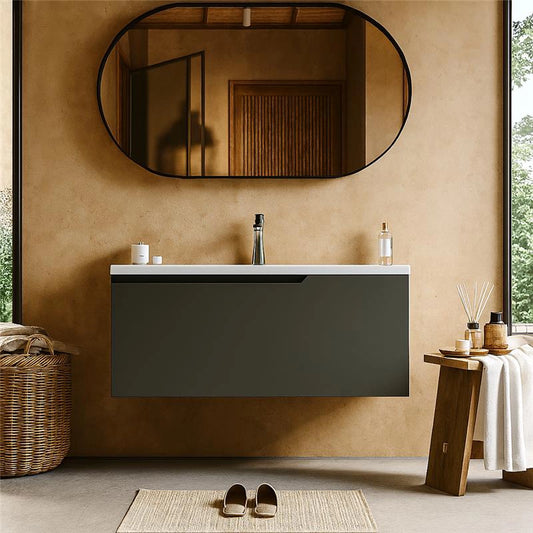 Mobile bagno dark grey 100x45 Modena un cassetto maniglia a gola con lavabo in ceramica lucida