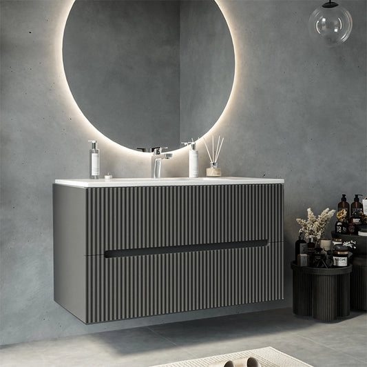 Mobile bagno grigio 100x46 cannettato Urbino 2.0 con lavabo in resina e due cassetti