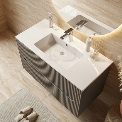 Mobile bagno grigio 100x46 cannettato Urbino 2.0 con lavabo in resina e due cassetti