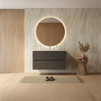 Mobile bagno grigio 100x46 cannettato Urbino 2.0 con lavabo in resina e due cassetti