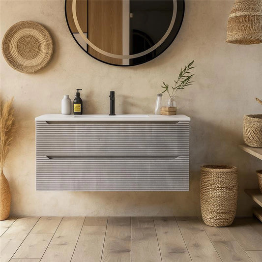 Mobile bagno grigio 100x45 San Marino con lavabo in mineralmarmo