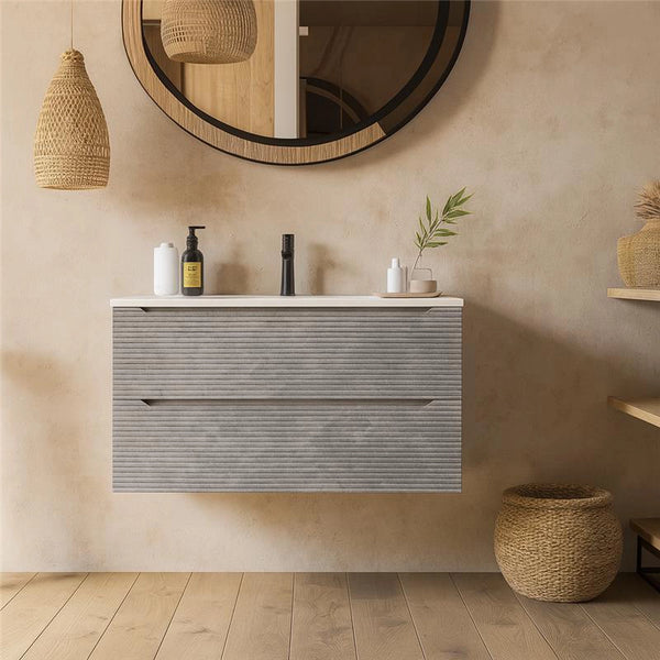 Mobile bagno grigio 80x45 San Marino con lavabo in mineralmarmo