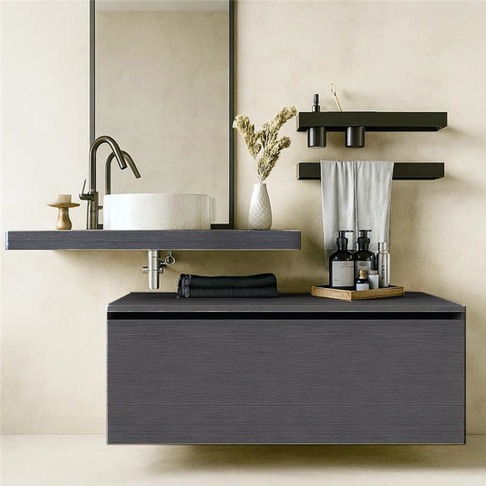 Mobile bagno grigio 90x50 Elsa top effetto cemento e lavabo tondo da appoggio