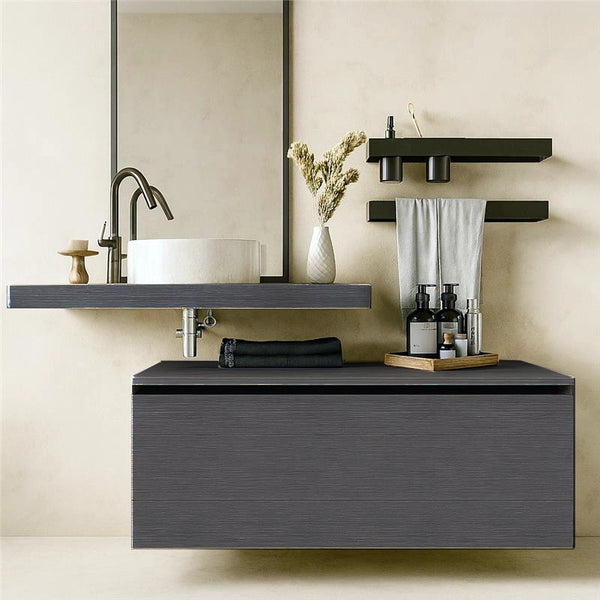 Mobile bagno grigio 90x50 Elsa top effetto cemento e lavabo tondo da appoggio
