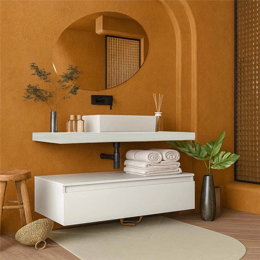 Mobile bagno grigio bianco opaco 120x50 Oasy un cassetto con top e lavabo rettangolare da appoggio