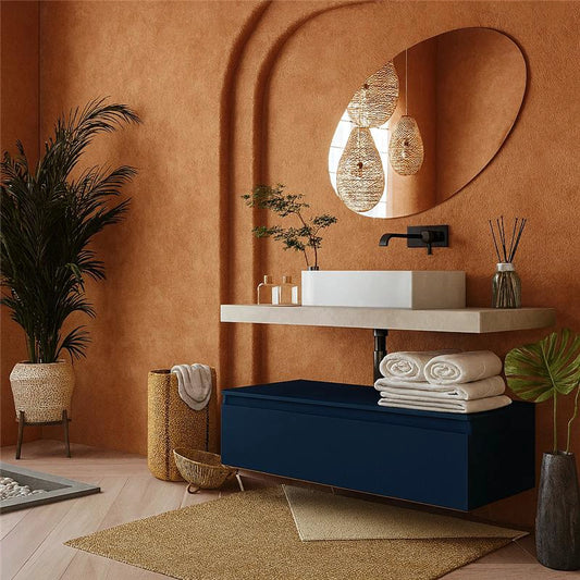 Mobile bagno grigio blu opaco 120x50 Oasy un cassetto con top e lavabo rettangolare da appoggio