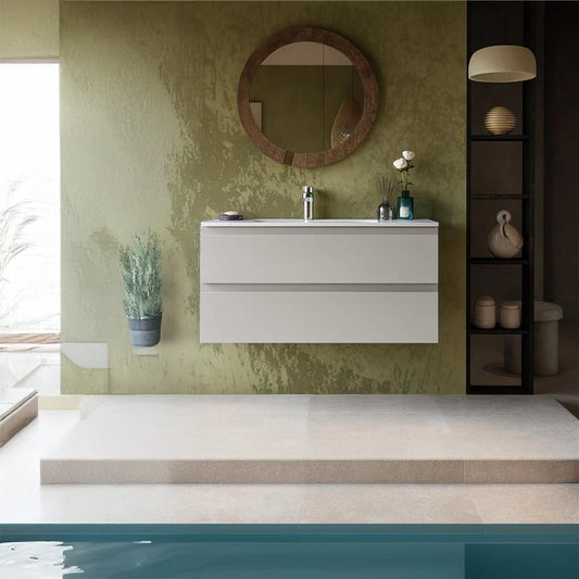 Mobile bagno grigio caldo 120x45 Pesaro con lavabo in mineralmarmo