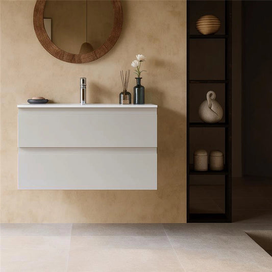 Mobile bagno grigio caldo 90x45 Pesaro due cassetti con lavabo in ceramica