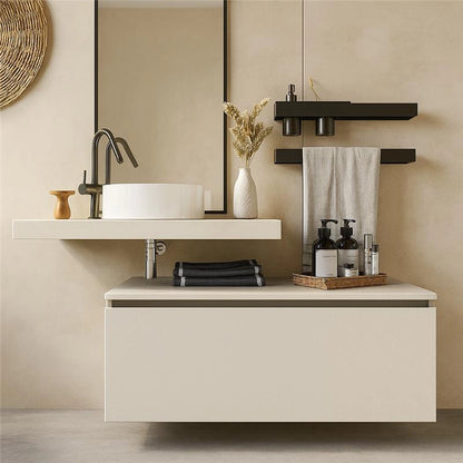 Mobile bagno grigio chiaro 90x50 Elsa con top effetto cemento e lavabo tondo da appoggio