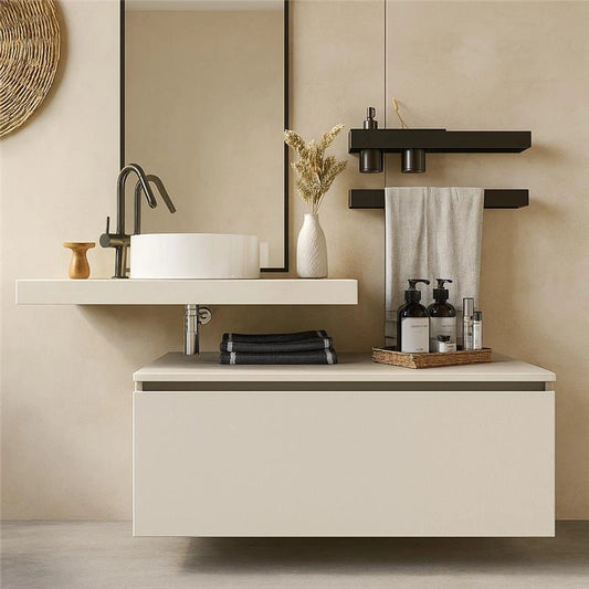 Mobile bagno grigio chiaro 90x50 Elsa con top effetto cemento e lavabo tondo da appoggio