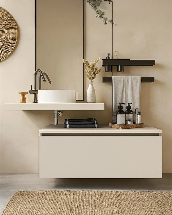 Mobile bagno grigio chiaro 90x50 Elsa con top e lavabo da appoggio