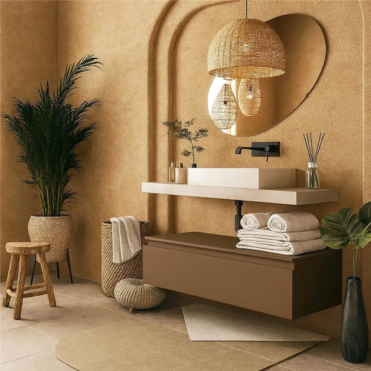 Mobile bagno grigio creta opaco 120x50 Oasy un cassetto con top e lavabo rettangolare da appoggio