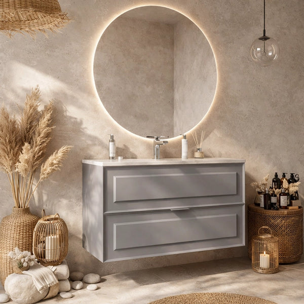 Mobile bagno grigio opaco 102x47 Dublino con lavabo in ceramica