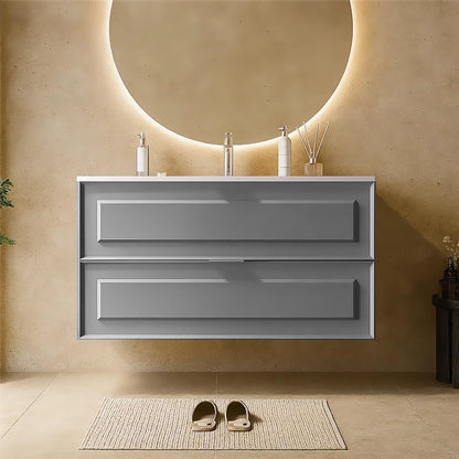 Mobile bagno grigio opaco 82x47 Dublino con lavabo in ceramica due cassetti con cornice